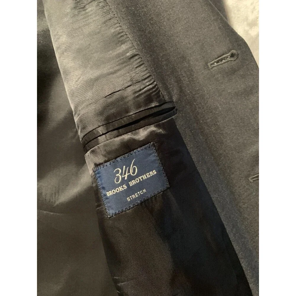 Brooks Brother 346 Stretch Suit‎ 44R Mens 2 Button Dark Gray Wool Pants 35x29